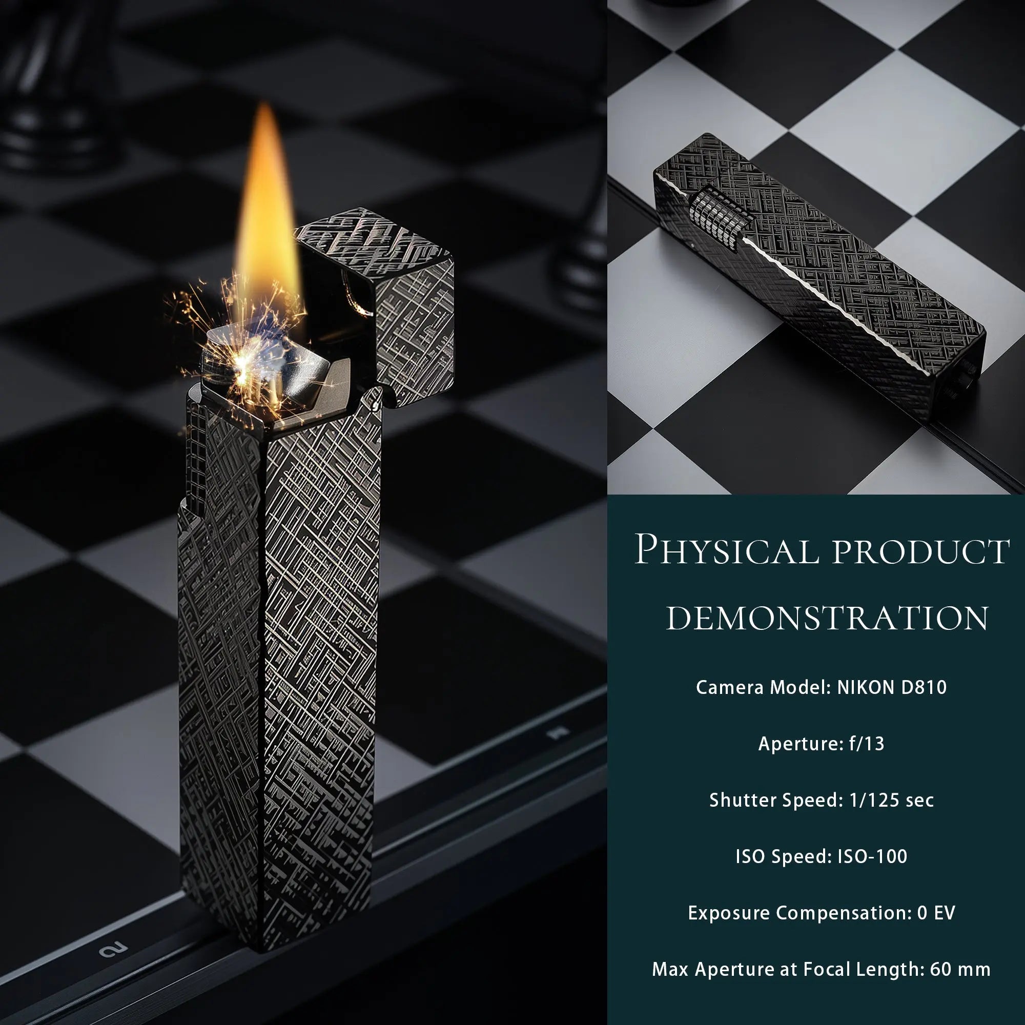 Side Slip - Rectangular Lighter - Black Carving THORENS