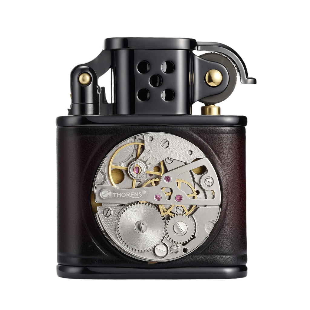 Handmade Cowhide Lighter - Inlaid Mechanical Movement - Red And Black Color THORENS