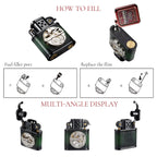 Handmade Cowhide Lighter - Inlaid Mechanical Movement - Green And Black Color THORENS