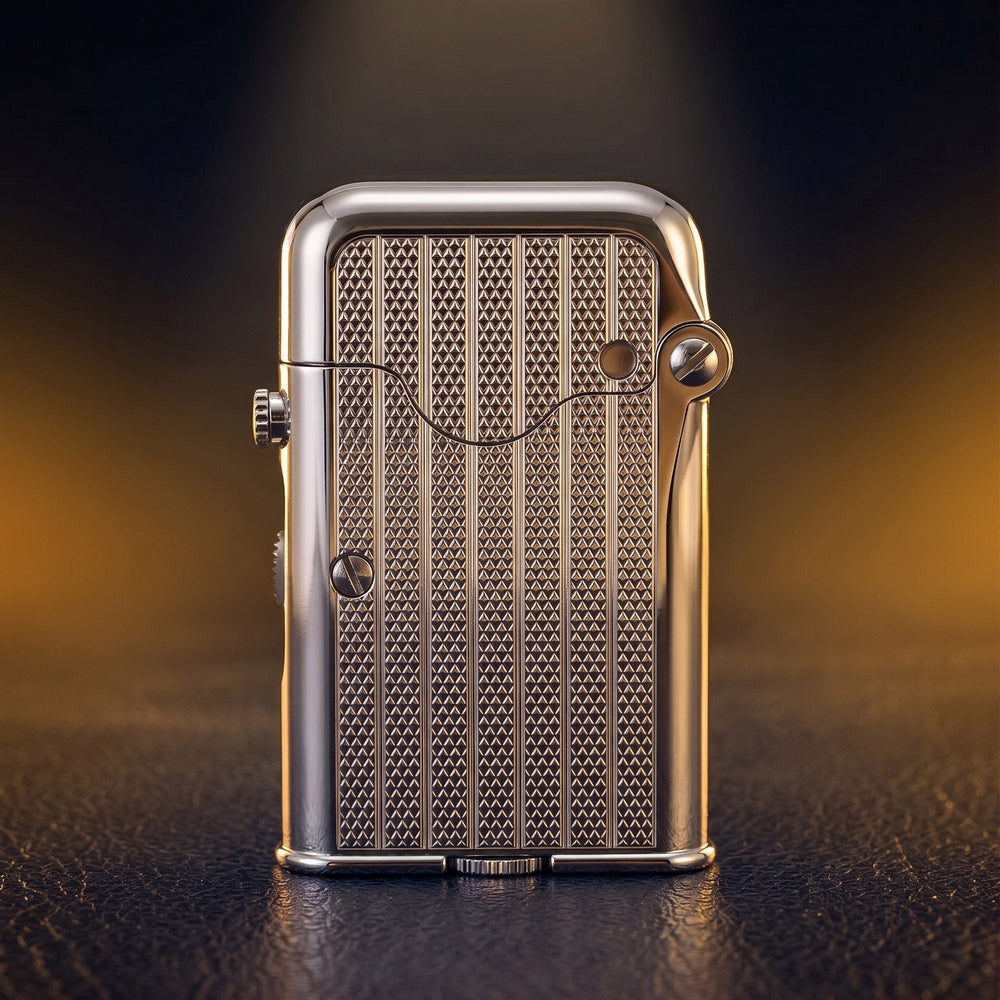 THORENS Gen 7 - Single Claw - TELEFLAM - Fluted Silver lighter with a precision-engineered mechanical sequence and tactile fluted texture.