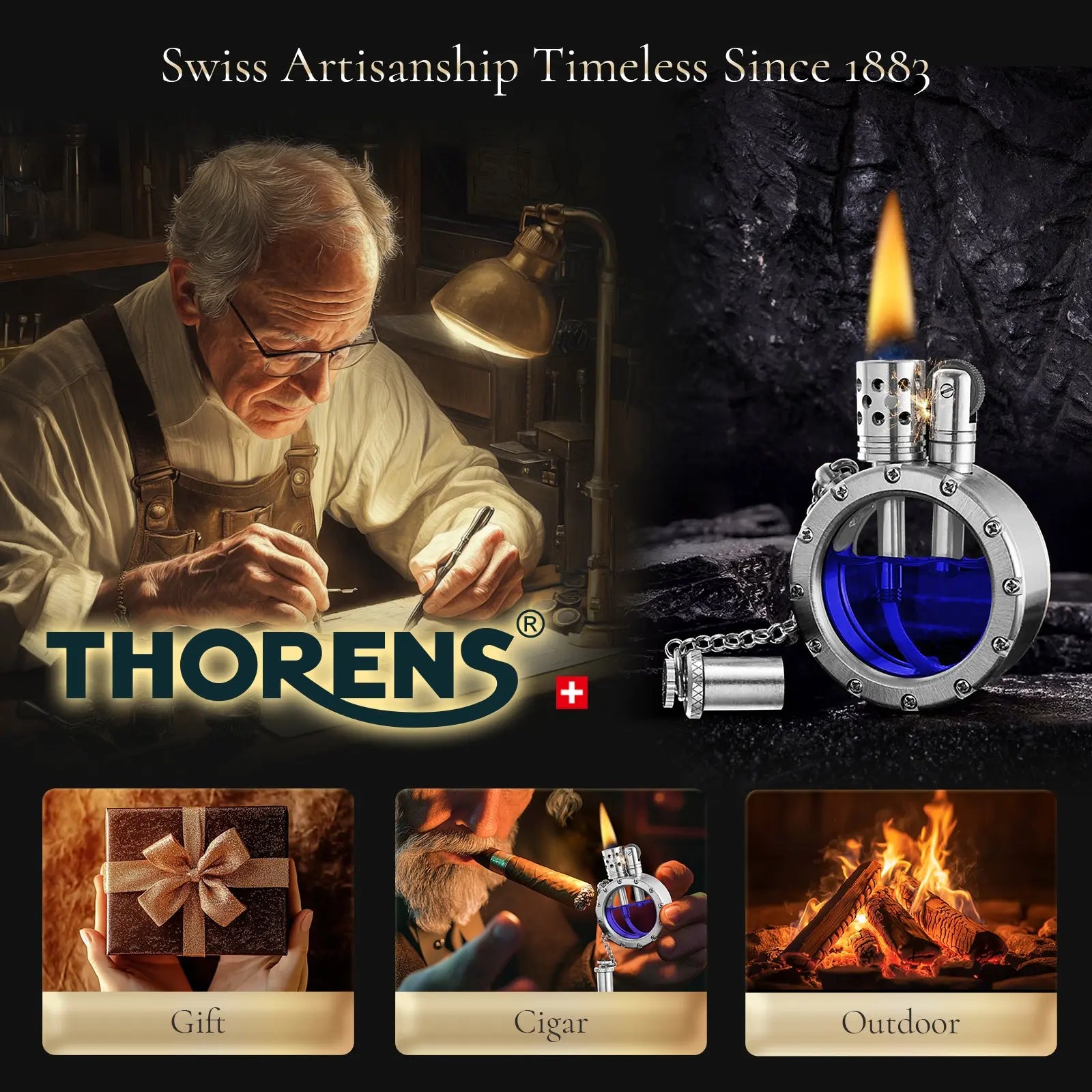 Round - Pocket Watch Lighter - Silver THORENS