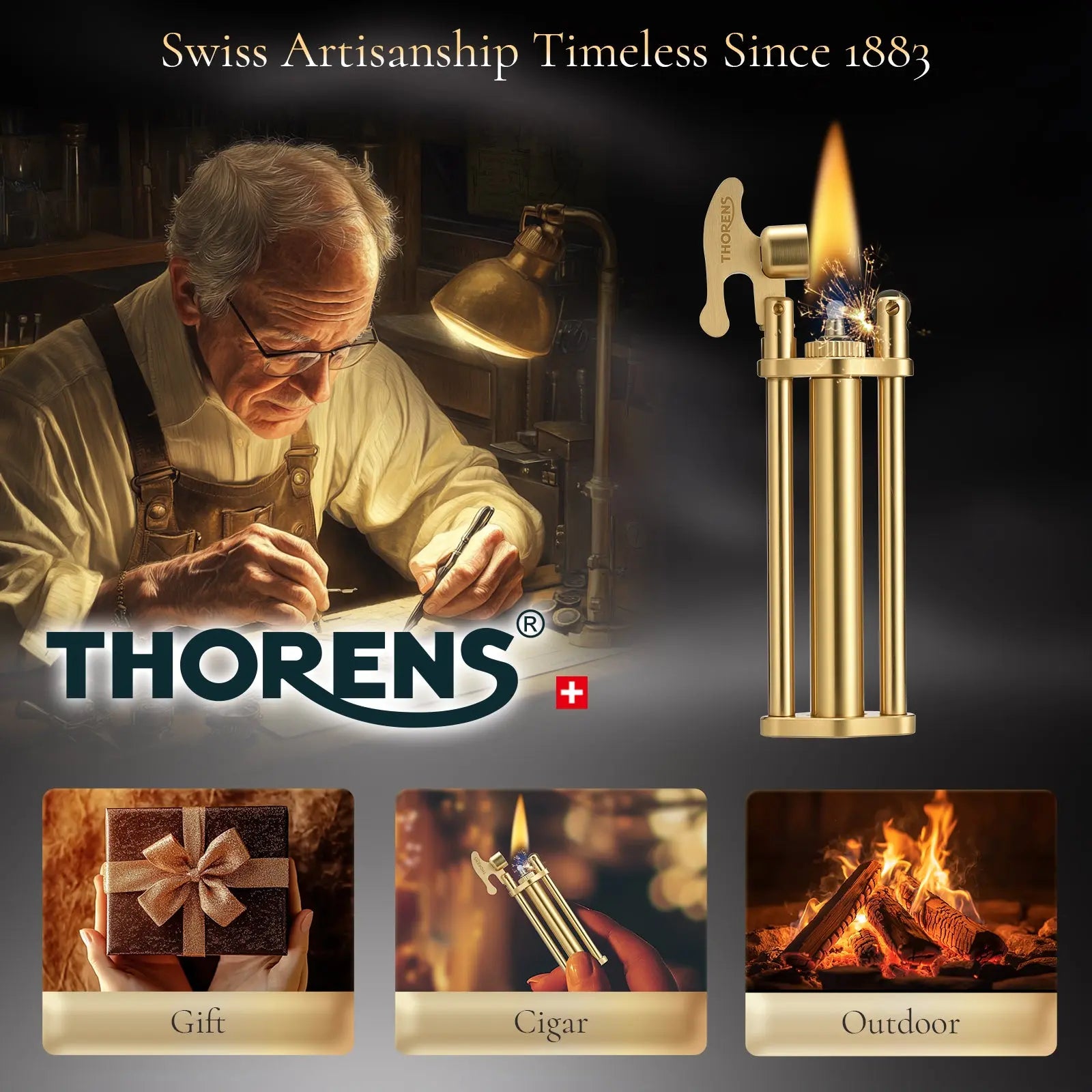 Three-Section Stick Lighter - Gold THORENS