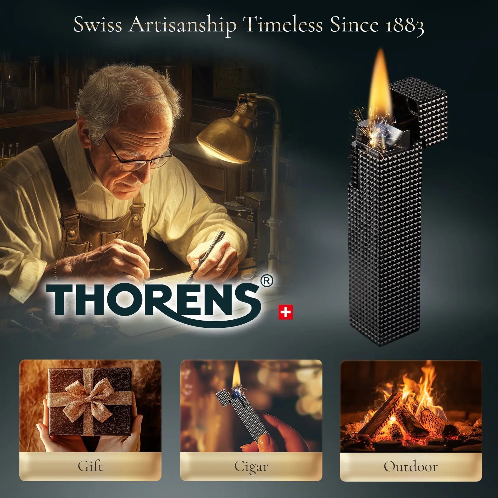Side Slip - Rectangular Lighter - Small Square - Black THORENS