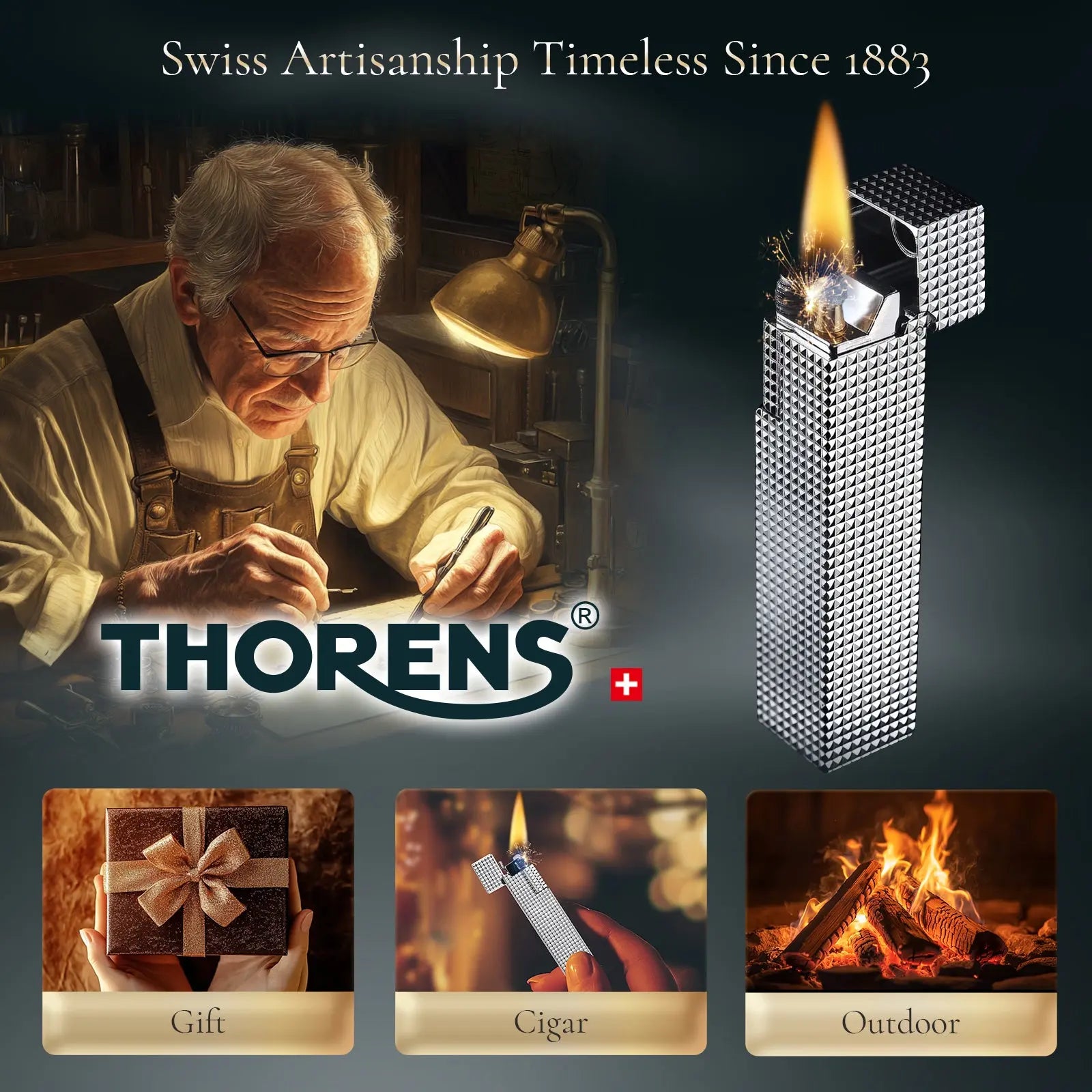Side Slip - Rectangular Lighter - Small Square - Silver THORENS