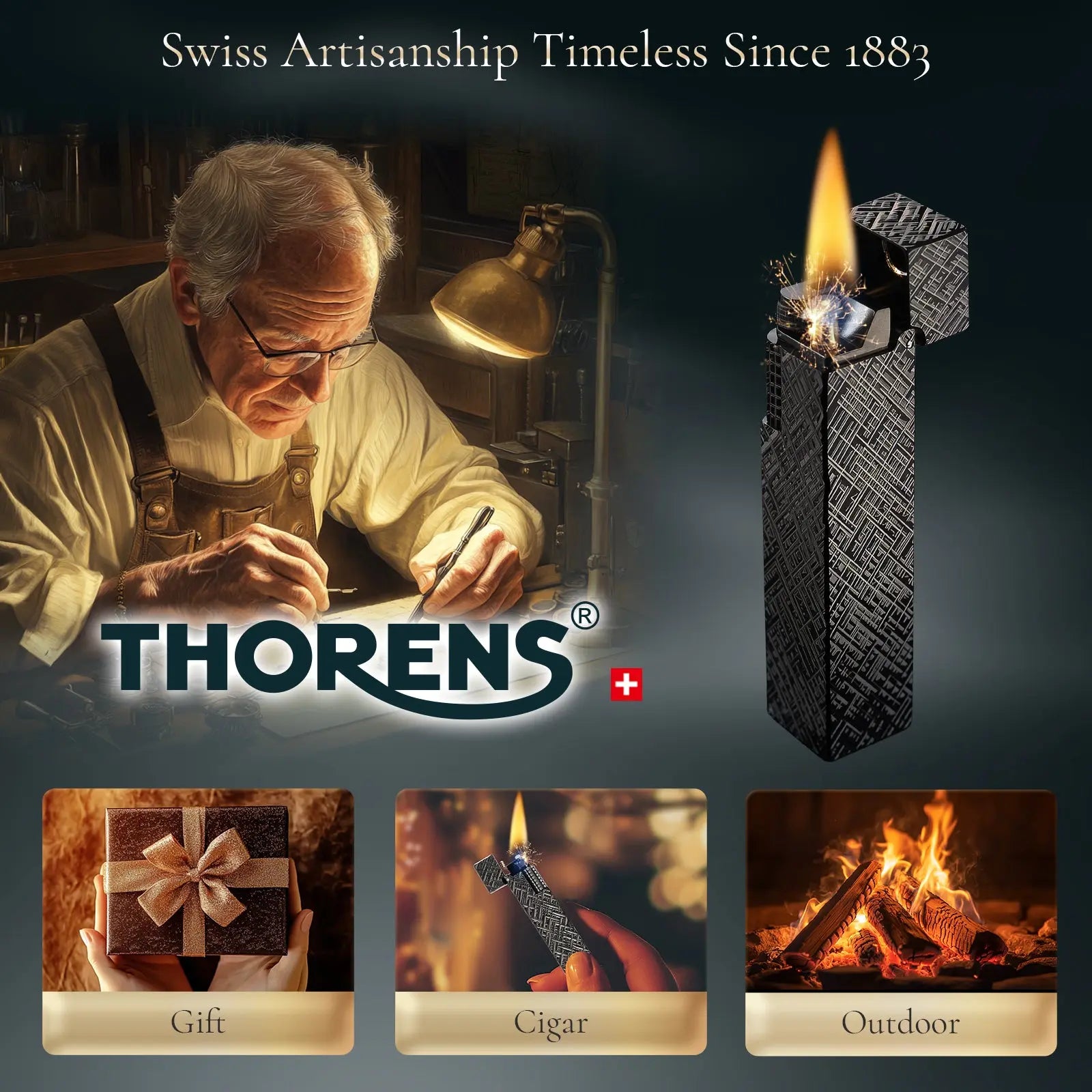 Side Slip - Rectangular Lighter - Black Carving THORENS