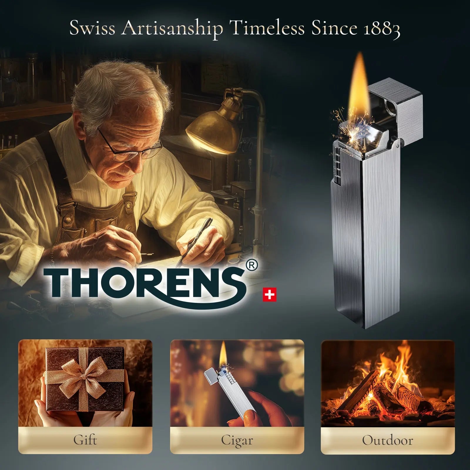 Side Slip - Rectangular Lighter - Glossy - Silver THORENS