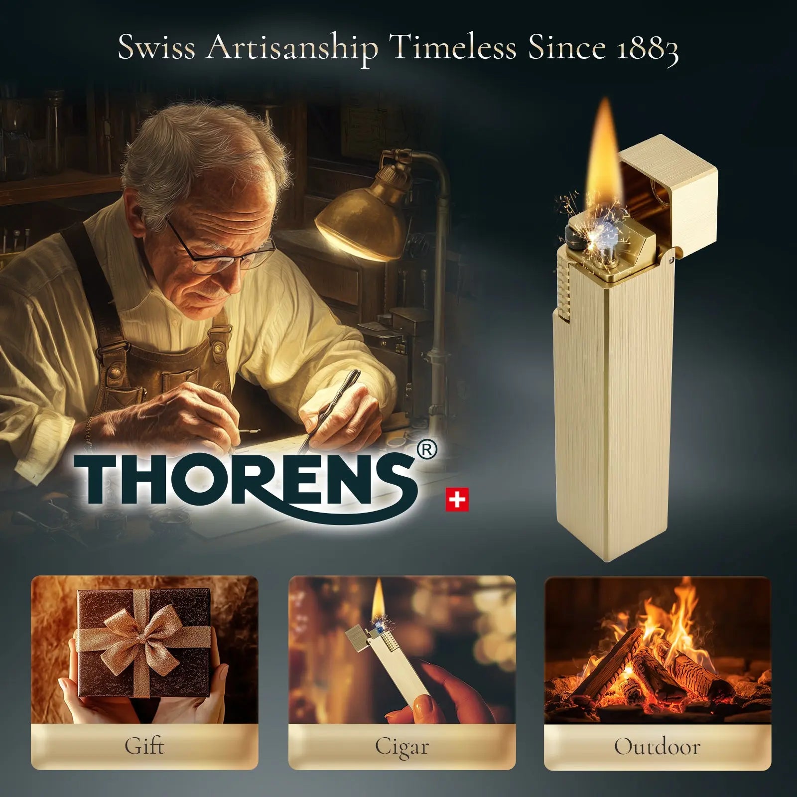 Side Slip - Rectangular Lighter - Glossy - Gold THORENS