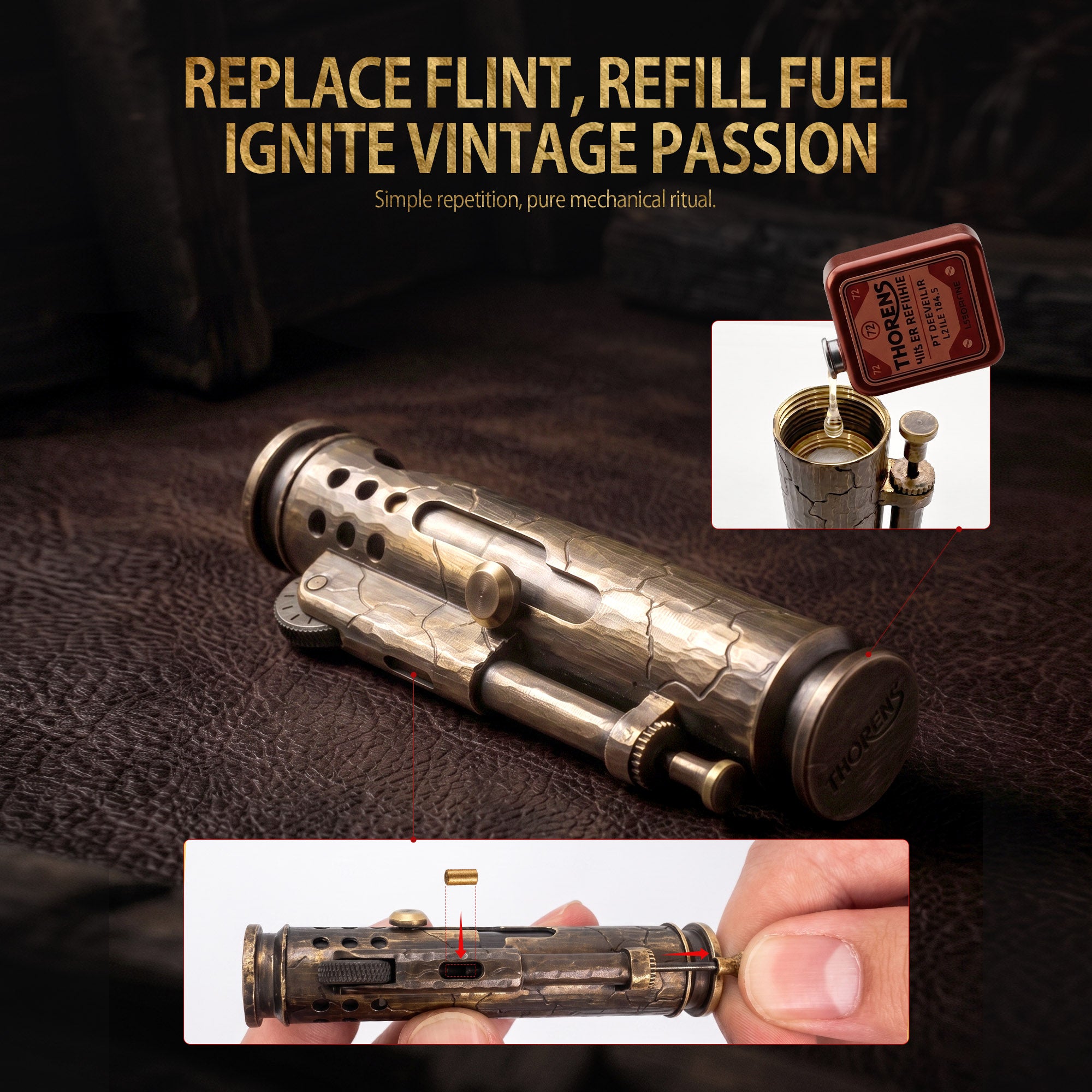 Hand-Engraved Bronze Trench Lighter, Anniversary Gift for Him