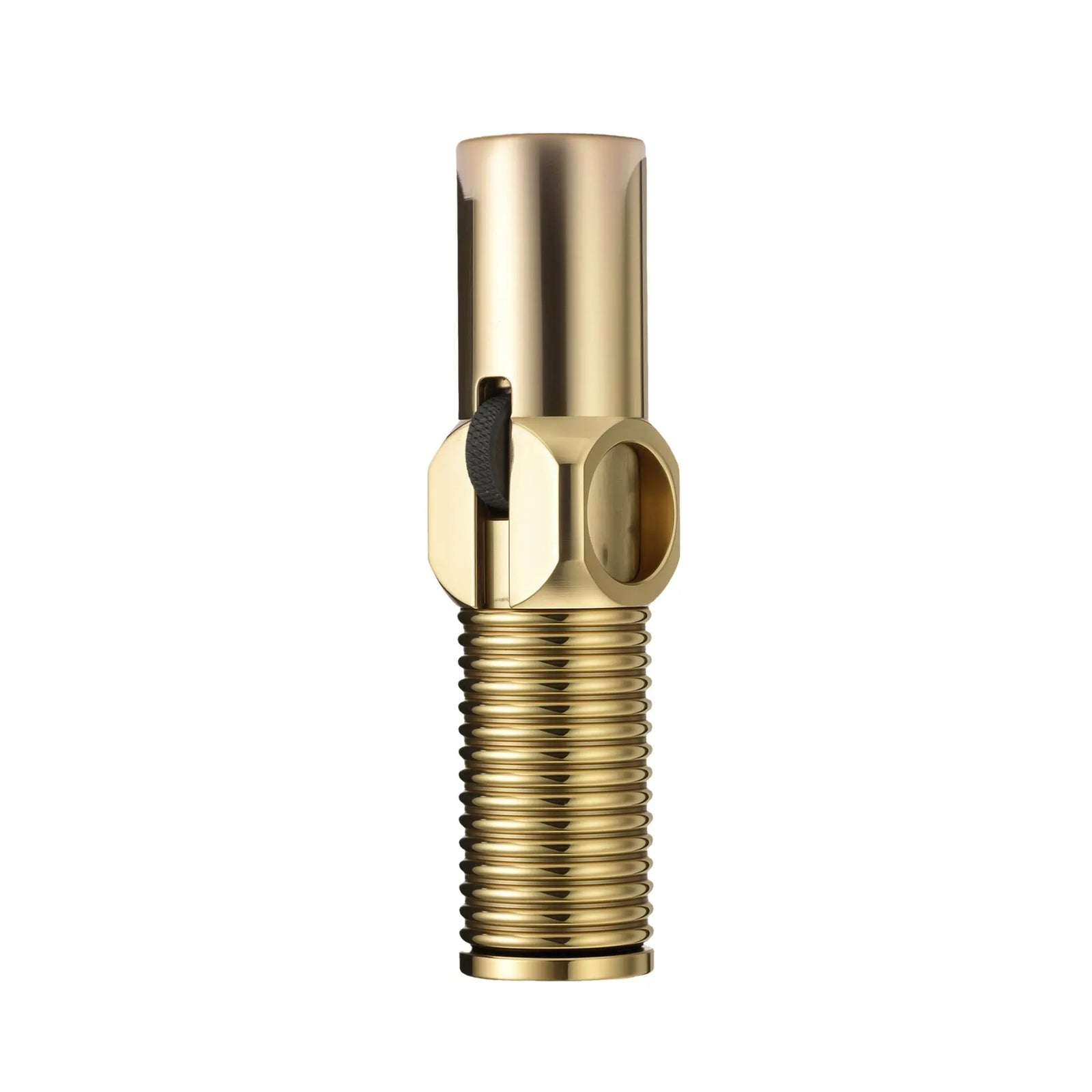 A heavy-duty Big Screw trench lighter featuring a threaded brass lower body, a central ignition wheel, and a polished gold-tone cylindrical cap.