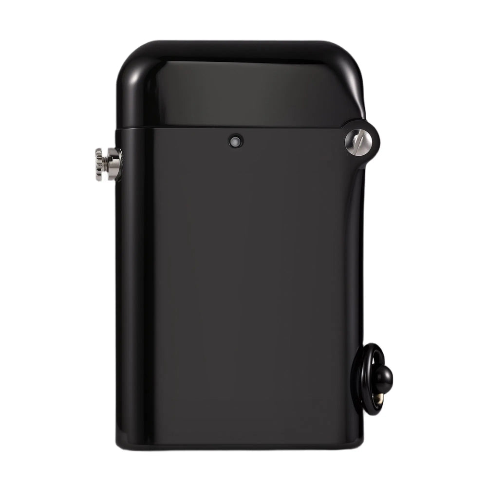 A minimalist glossy black Thorens Gen 2 Double Claw lighter with a high-shine finish and precision mechanical hinge.