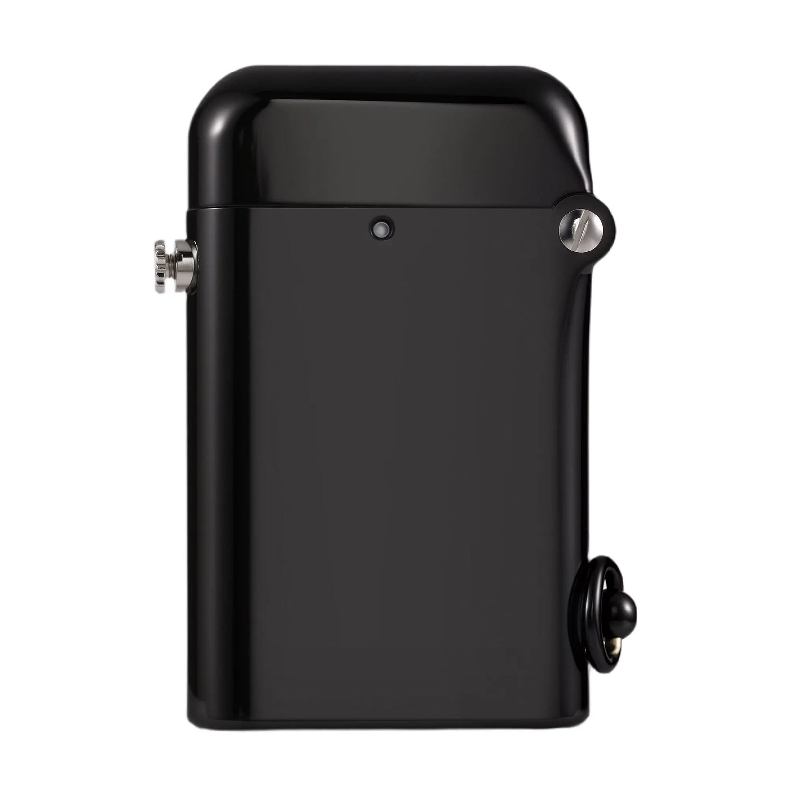 A minimalist glossy black Thorens Gen 2 Double Claw lighter with a high-shine finish and precision mechanical hinge.