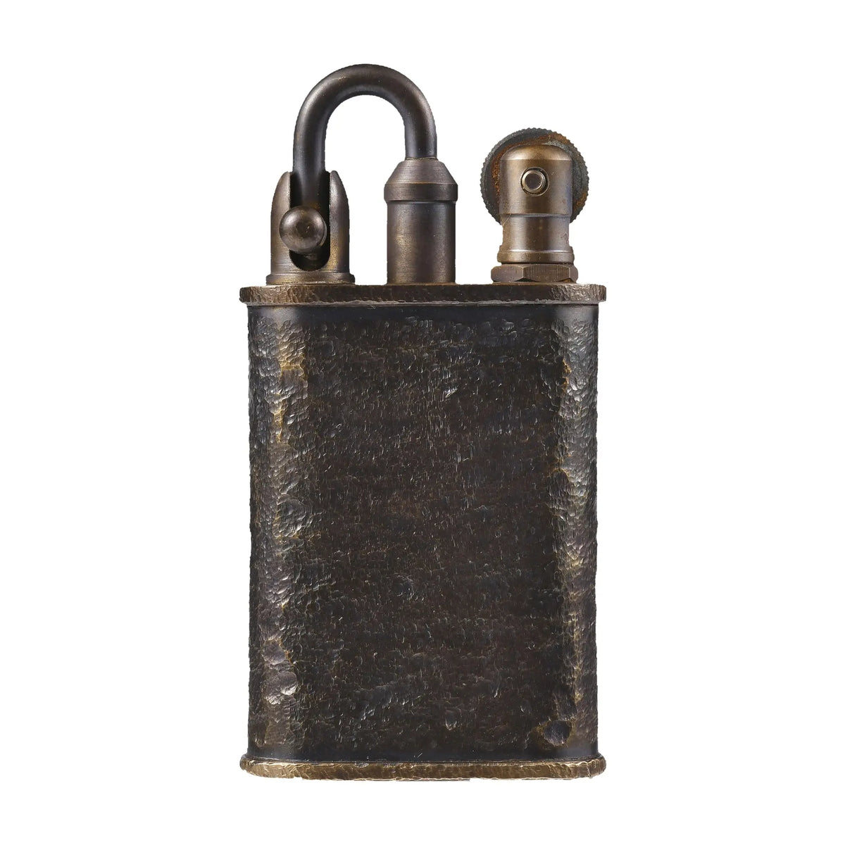 A vintage-style Lockflame mechanical lighter featuring a hand-carved brick wall texture and antique brass finish, highlighting its rugged craftsmanship and heritage collectible appeal.