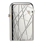 A Thorens Gen 3 mechanical lighter in a polished silver chrome finish, featuring the precision-engraved "Modern Grid" geometric pattern and a single-claw automatic ignition arm.