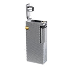 Thorens Slim Cube Silver Mesh lighter shown open on a white background, featuring a slim rectangular form, silver mesh finish, polished silver-tone body, and gold-tone accent detail