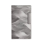 A dark, metallic silver Aqua Rhythm lighter featuring a deep-etched flowing wave pattern across the body and a textured mechanical flint roller.