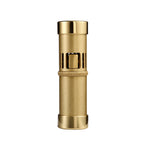 A studio shot of the Thorens Blaze Capsule lighter in vintage brass, showcasing its cylindrical body, polished end caps, and central knurled grip ring against a white background.