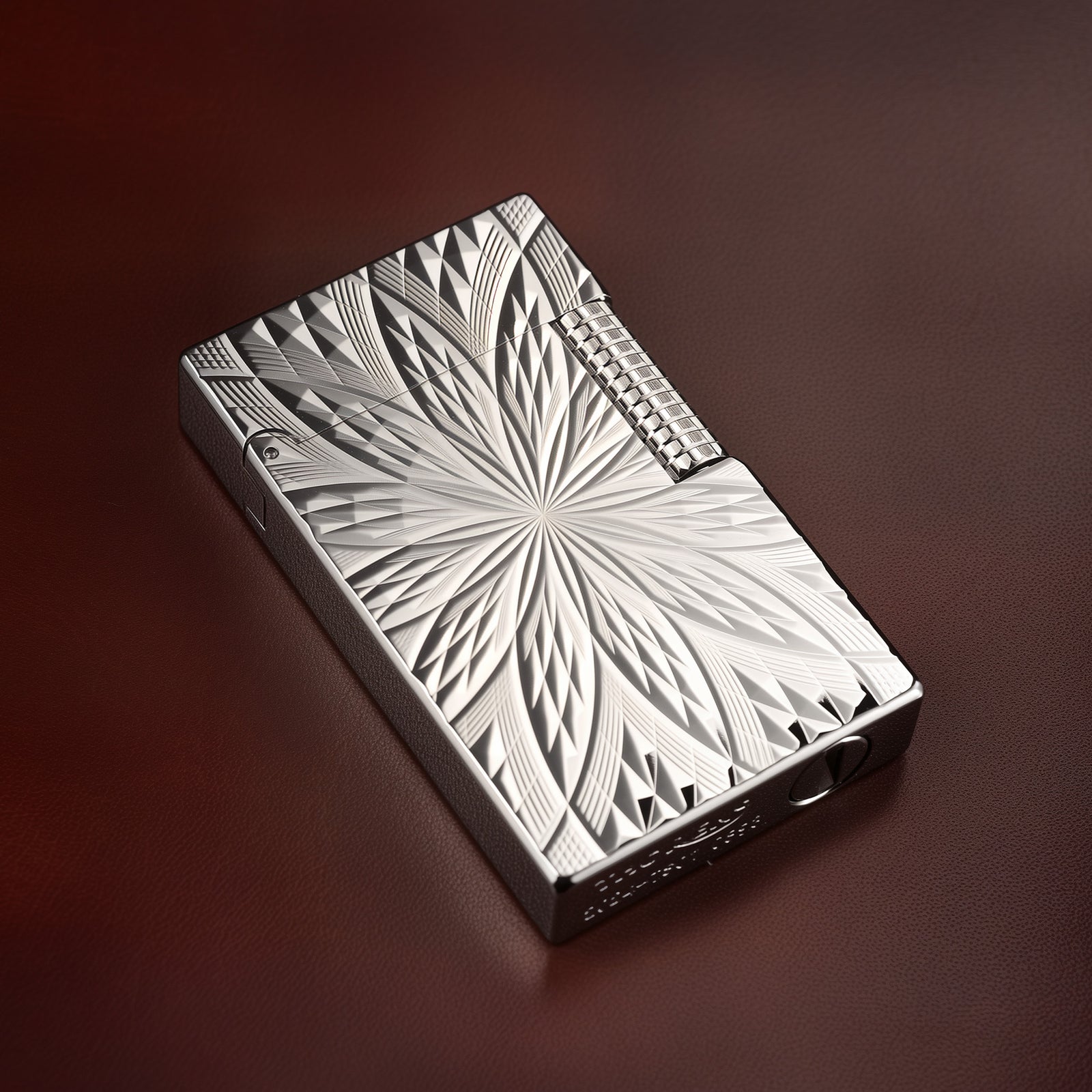 A Thorens Blooming Radiance Silver lighter presented in a premium red gift box, accompanied by genuine flints, wicks, and an official user manual.