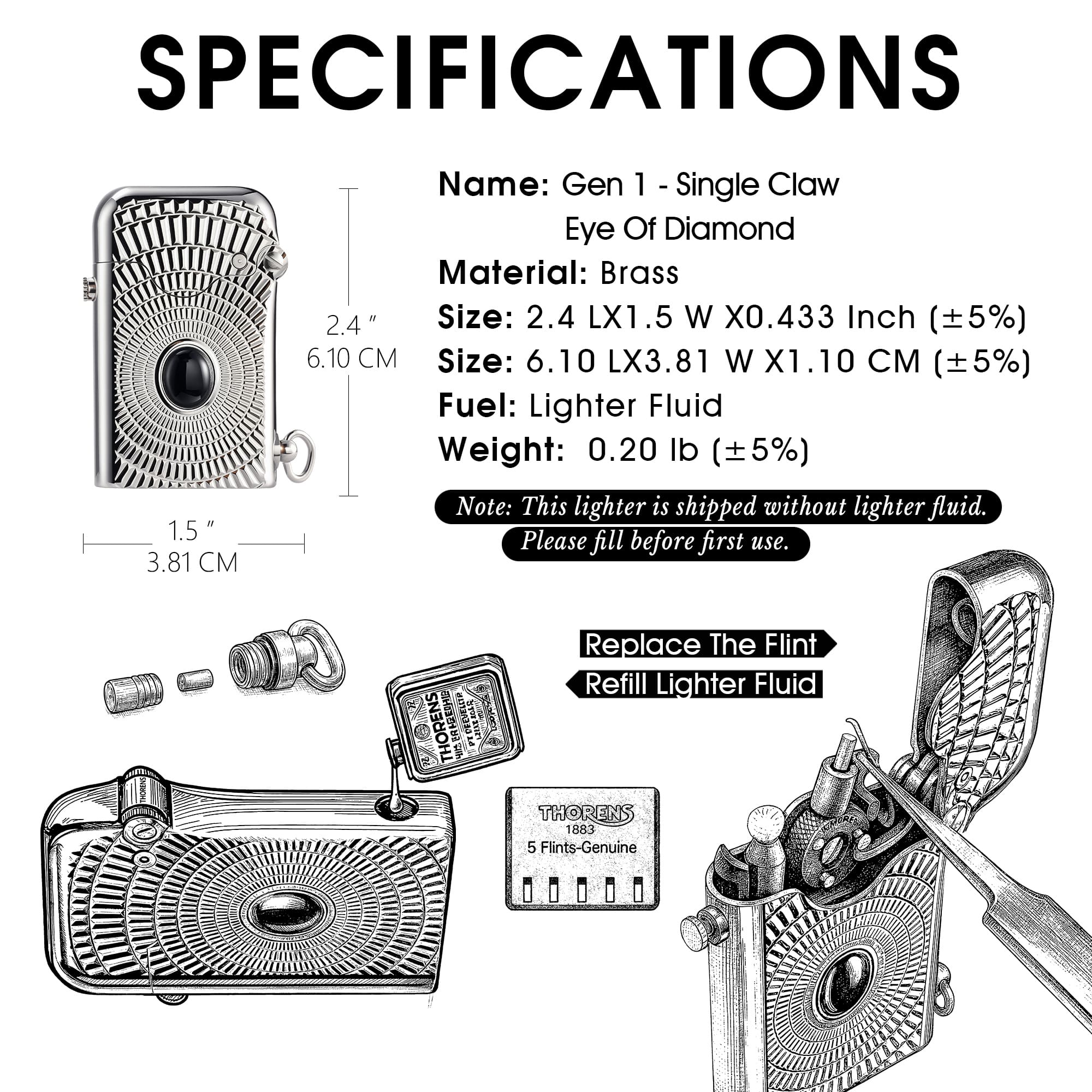 Swiss Collectible One-Touch Mechanical Lighter, Luxury Gift for