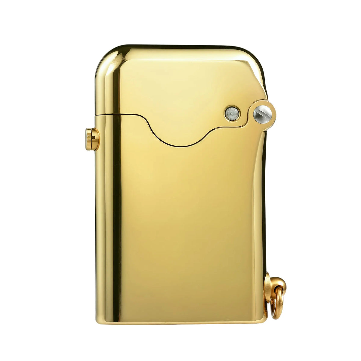 A polished gold Gen 1 Single Claw lighter featuring a smooth, mirror-like glossy brass finish with a classic mechanical side-ignition.