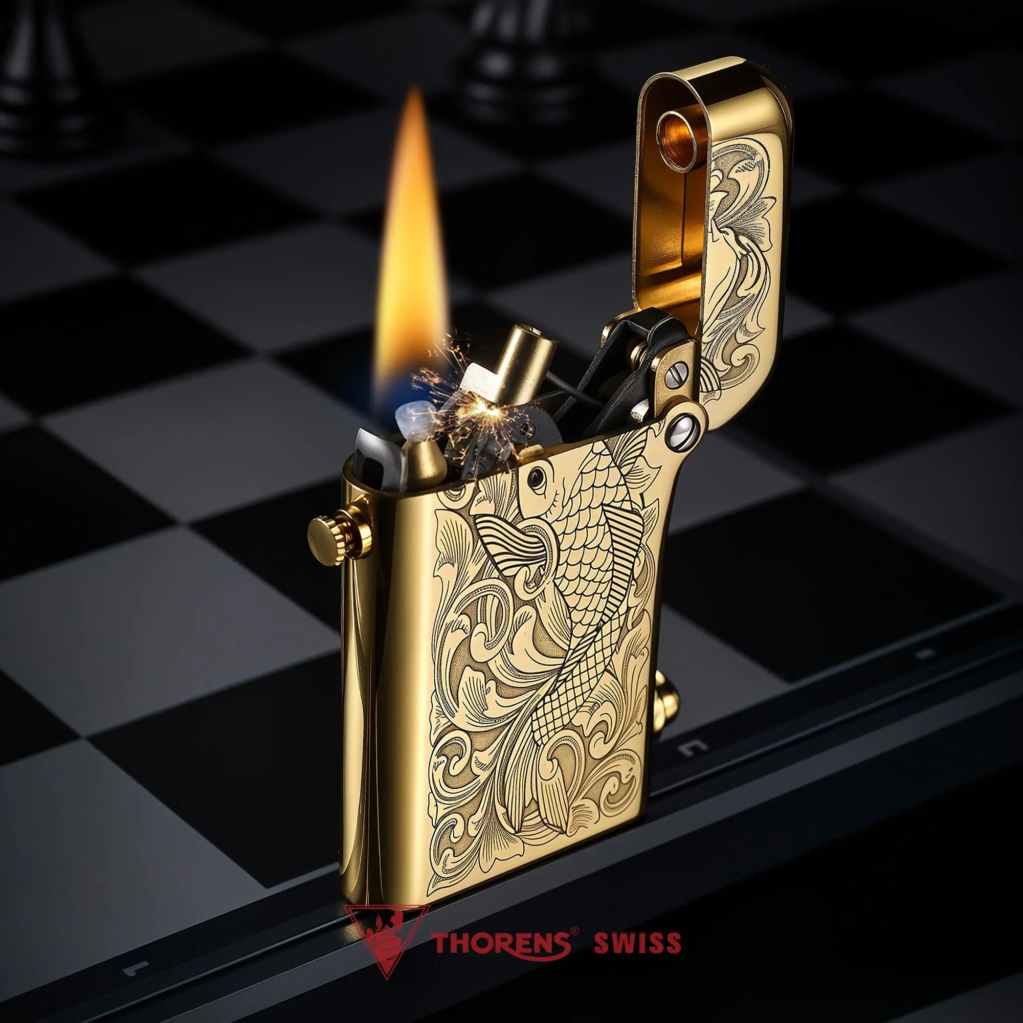 Double Claw Koi Engraved Refillable Fluid Lighter for Carry and