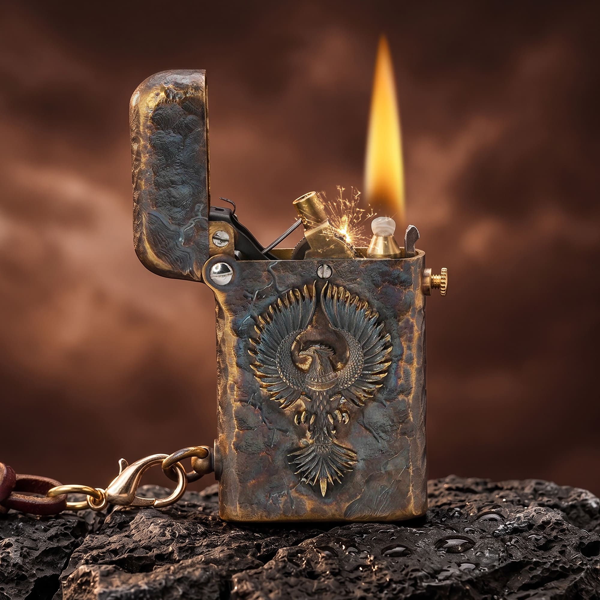 Automatic Double Claw Lighter – Vintage Brass Safety Lock Fluid