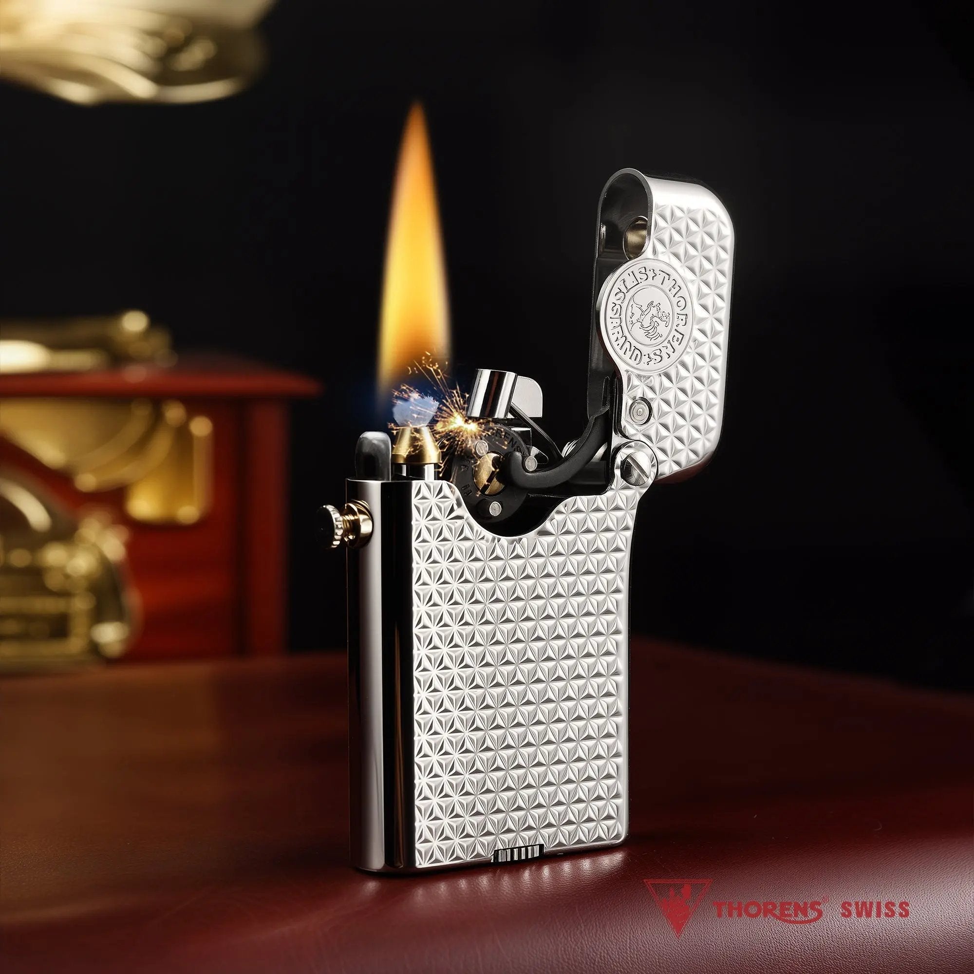 Automatic Brass Refillable Fluid Lighter, Luxury Gift for Men