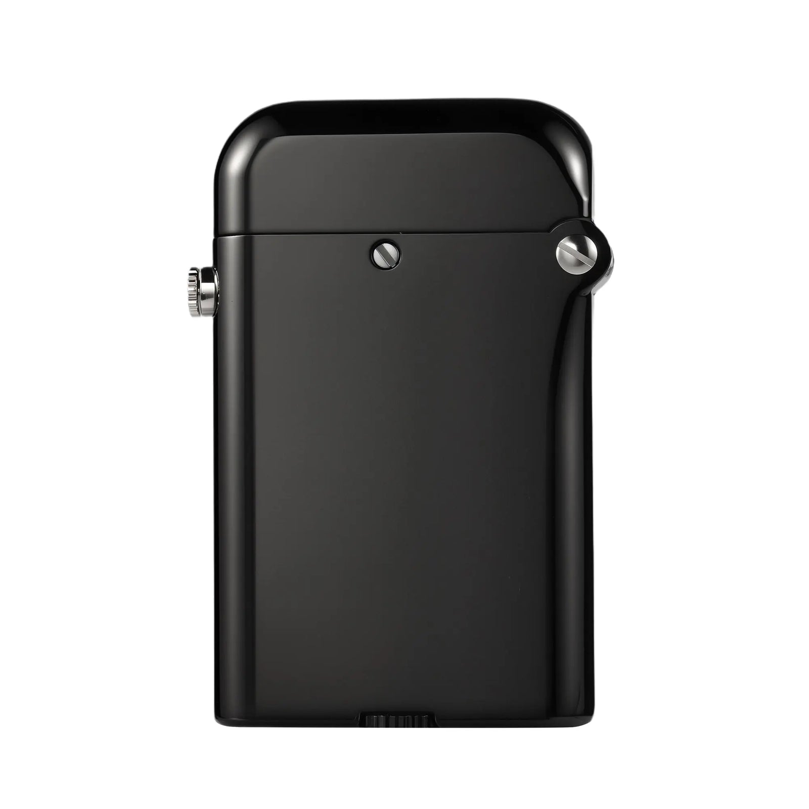 A glossy black Gen 4 Double Claw lighter with a mirror-finish body, mechanical screw accents, and a streamlined bottom-fill design.