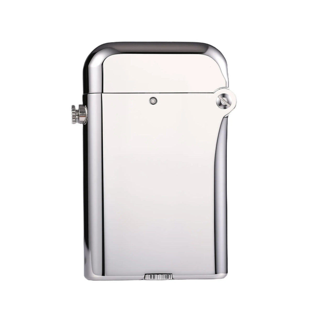 A Thorens Gen 4 Double Claw lighter with a mirror-polished glossy chrome finish, featuring the signature side-mounted ignition screw and bottom-fill design, isolated on a clean white background.