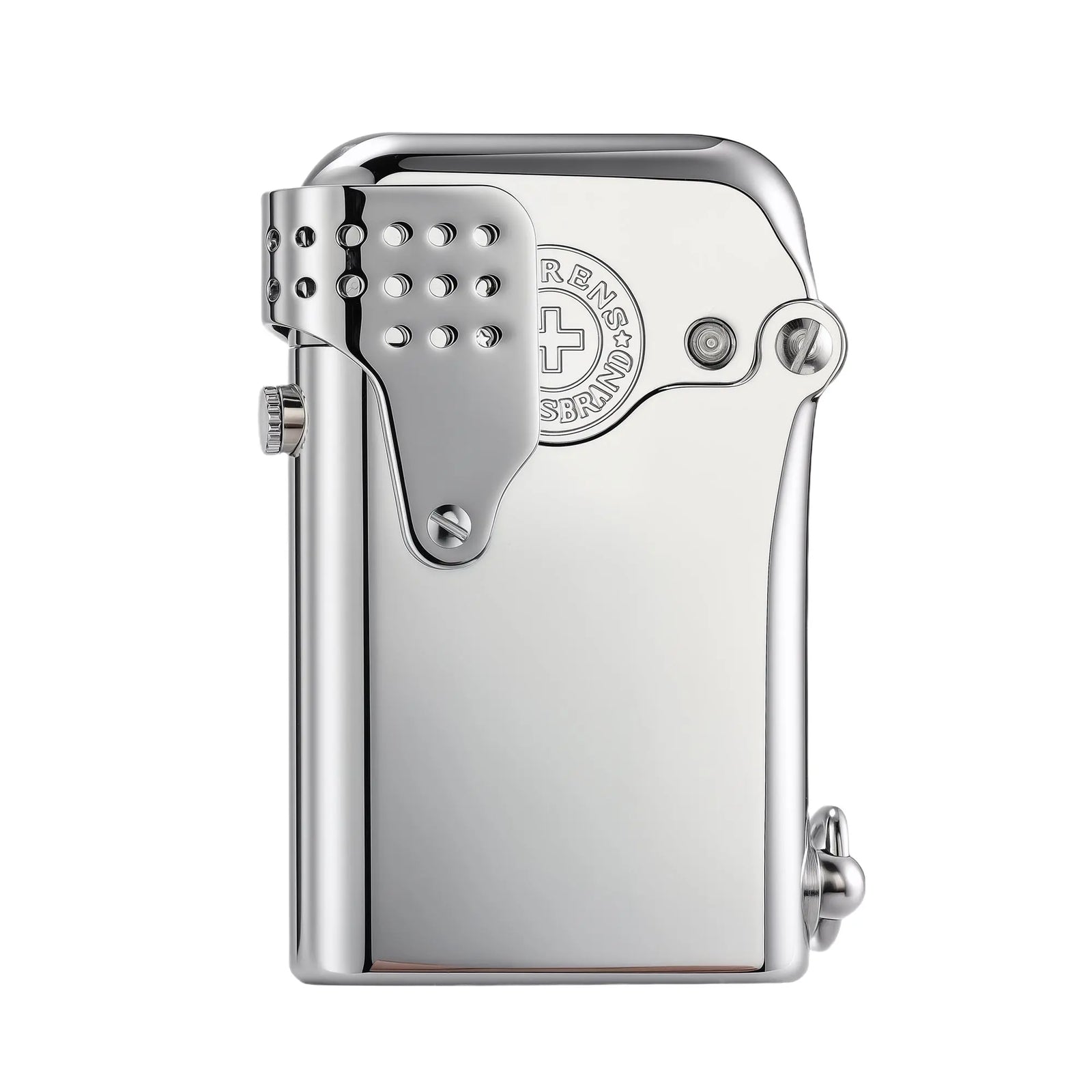 A high-polish silver Gen 5 Single Claw Storm lighter in a closed position, showing the perforated wind-guard, mechanical side-fill screw, and engraved Thorens Swiss brand emblem.