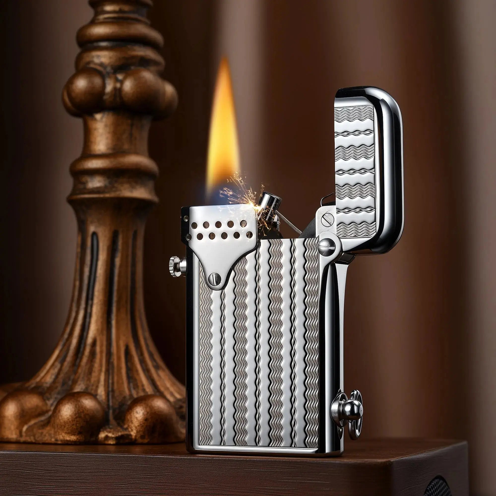 Windproof Fluid Lighter, One-Touch Christmas Gift for Husband