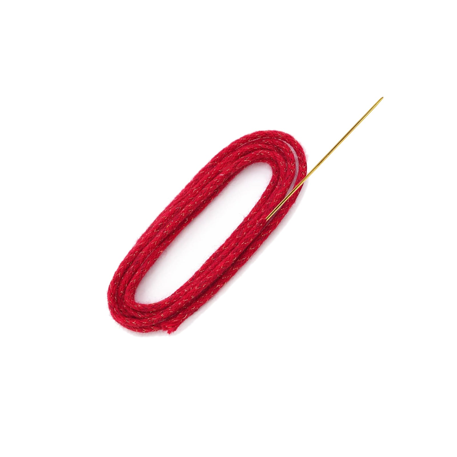 Thorens lighter wick with copper wire shown coiled, featuring red braided cotton structure and a fine metal guide wire for easy installation.