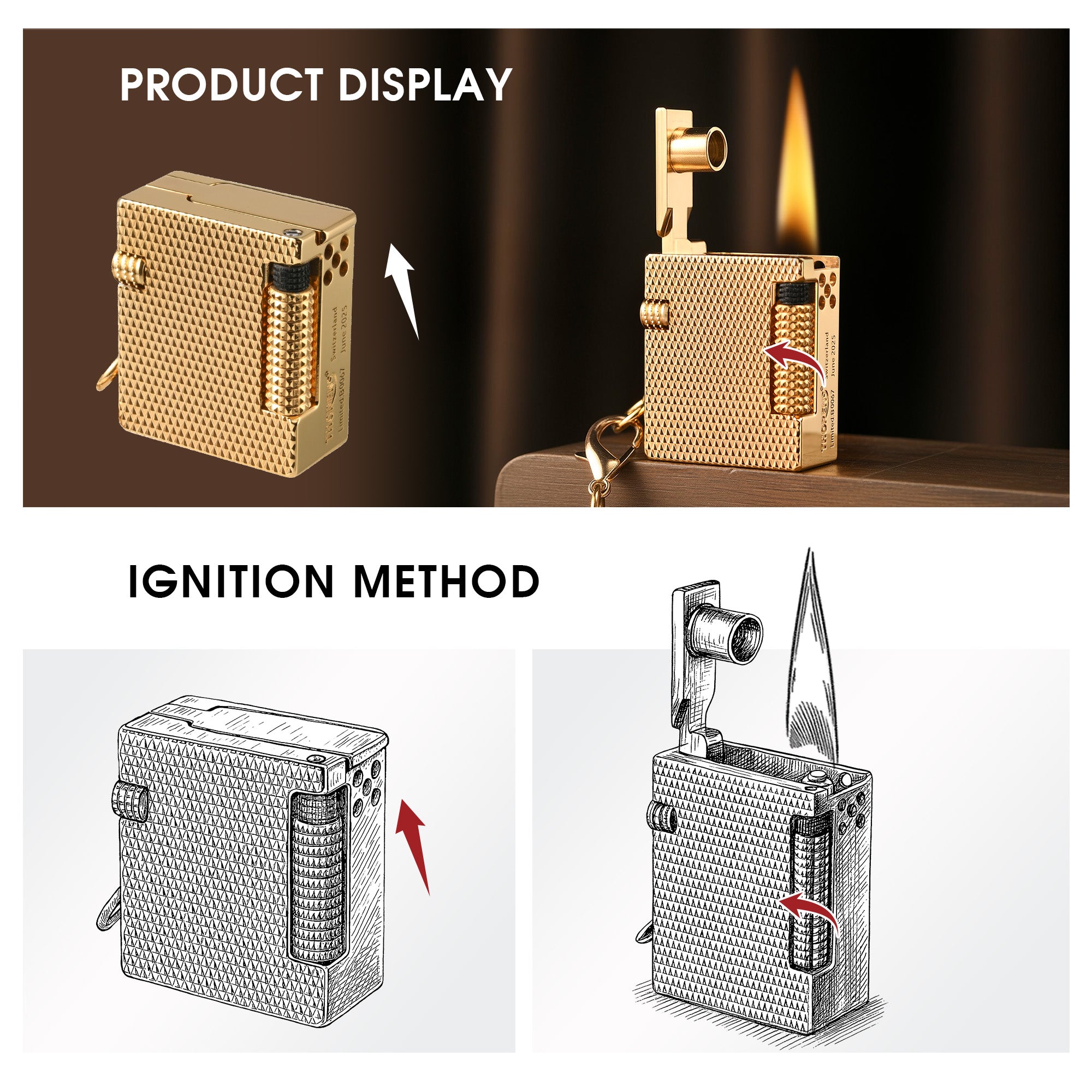 Mini Keychain Fluid Lighter, Diamond Mesh EDC Gift for Cigar