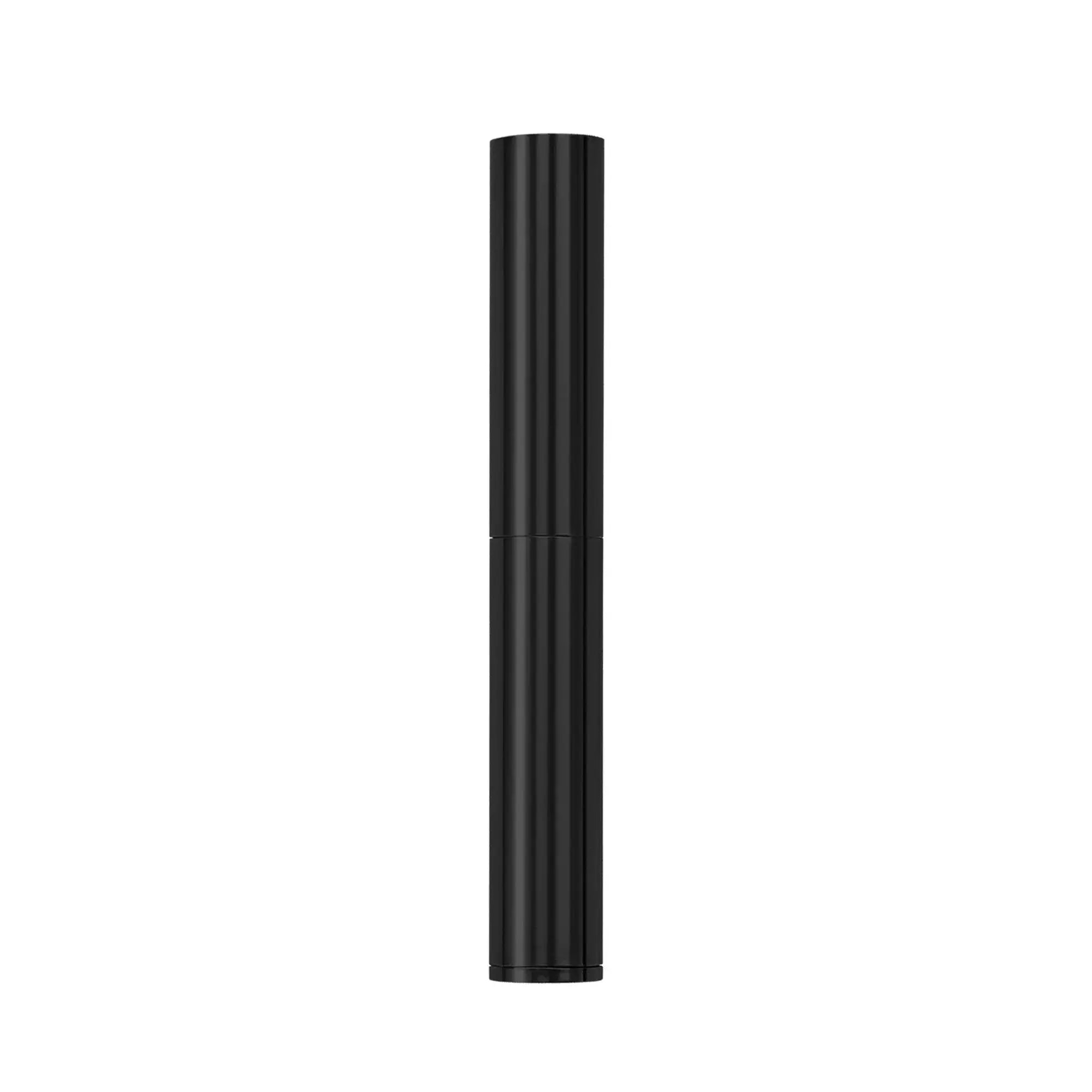 A studio shot of the Thorens Nunchaku lighter in a sleek matte black finish, shown in its closed, cylindrical position. The image highlights its ultra-slim, pen-style design and seamless construction.