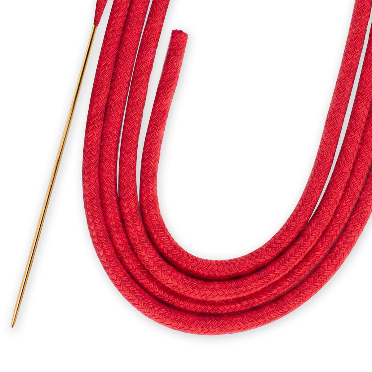 Thorens pure cotton lighter wick shown coiled in close-up, featuring a red braided structure and slim metal guide wire for installation.