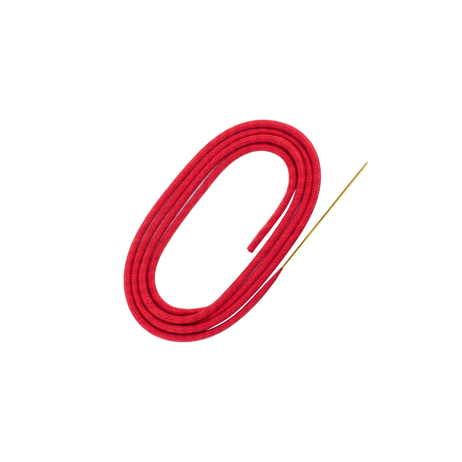 Thorens pure cotton lighter wick shown coiled on a clean background, with red braided structure and slim metal guide wire for installation.
