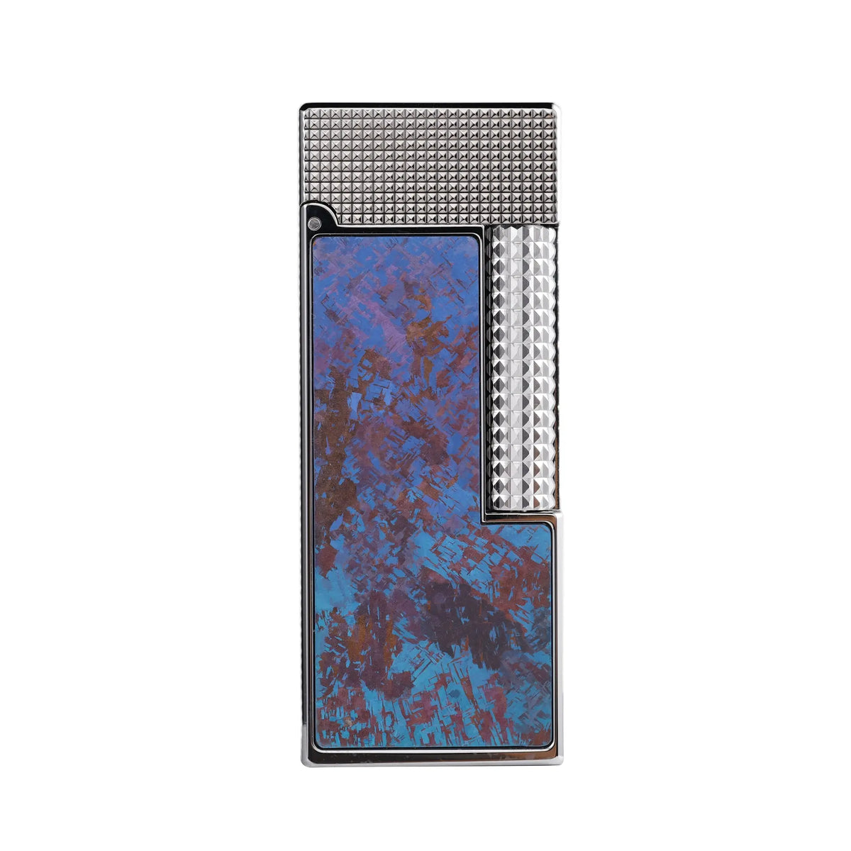 Slim Thorens Side Slip lighter with a vibrant Aurora Violet titanium inlay, featuring a polished silver frame and diamond-textured ignition roller.