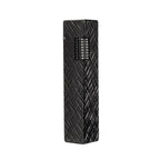 A tall, rectangular Thorens Side Slip lighter featuring an intricate black-on-black geometric carving and a textured roller-ignition bar.