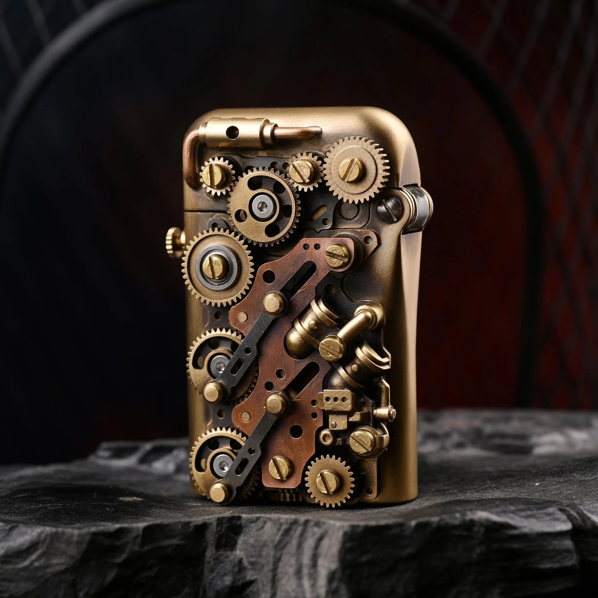 Steampunk Brass Soft Flame Lighter, Collectible Gift for Dad