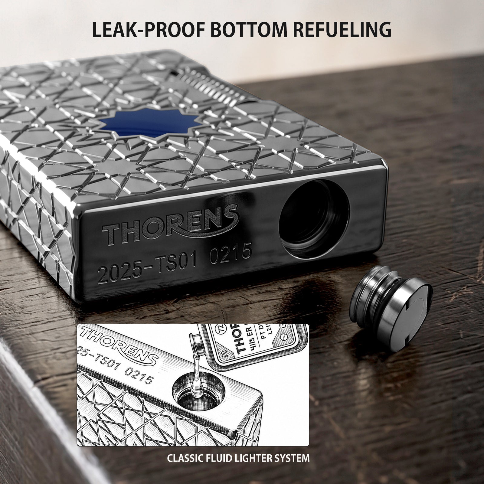 A product list overview of the Stellar Mesh Black lighter set including a red gift box, replacement wicks, flints, and an official user manual.