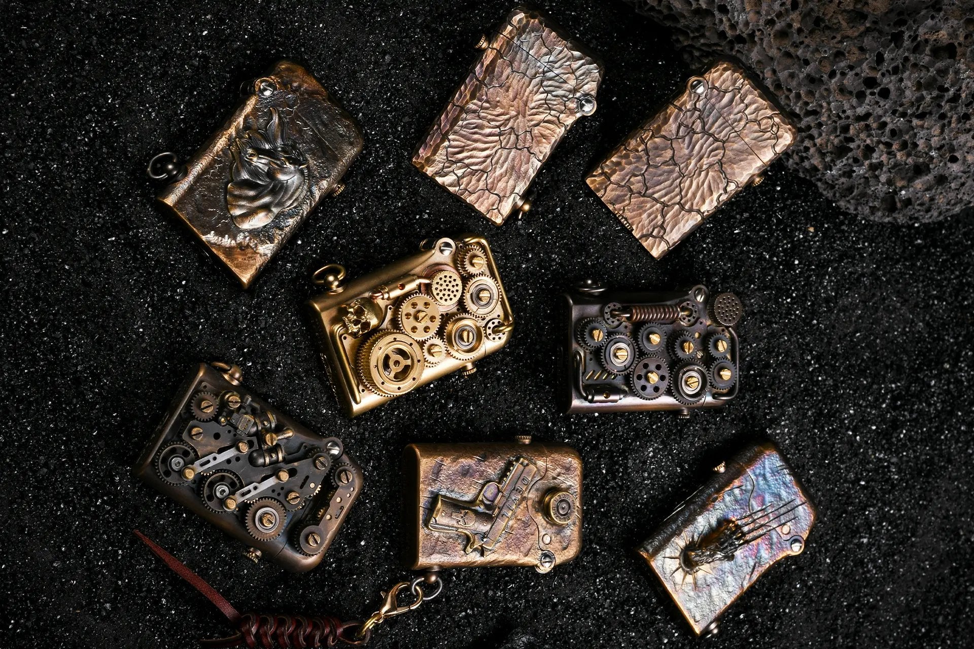 THORENS Steampunk luxury lighter collection featuring exposed mechanical gears and vintage metal craftsmanship